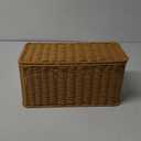 Cable Management Box,2 Open Slots Cord Organizer Hider Box with Lid,13.7" L*6.2" W Handwoven Imitation Rattan Cable Organizer Box for TV Wire Computer Router & Power Strip-A Style(Light Brown)