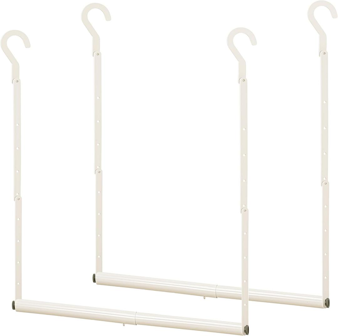 STORAGE MANIAC Adjustable Closet Rod Hanging Clothes Heavy Duty Closet Extender Hanging Rod Space-Saving Clothes Hanging Bar Double Closet Hanging Rod Hanging Closet Organizer Closet Bar,2 Pack White