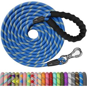 NTR Long Dog Leash - 50 FT Rope with Swivel Hook, Reflective Threads, Comfortable Handle - Training Leash for Medium & Large Dogs - Blue (50ft*1/2")