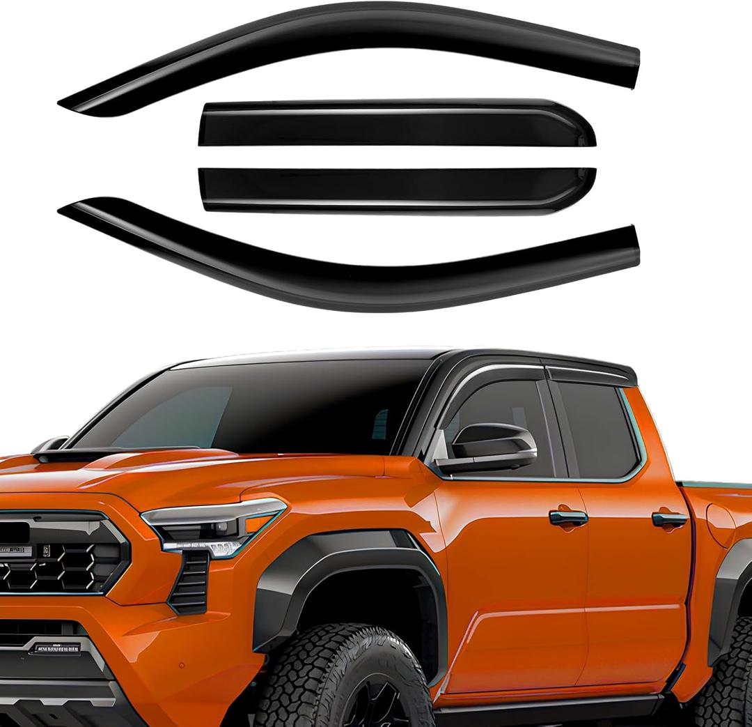 Rain Guards Compatible with Toyota Tacoma 2024-2026, Tape-on Durable Side Windows Wind Deflectors, out Channel 2024 2025 2026 Tacoma Rain Guard Black 4 PCS