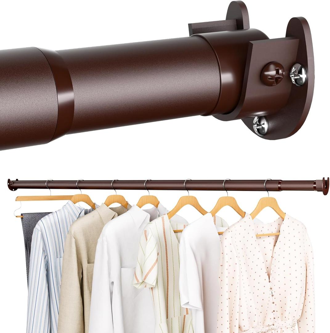Closet Rod - Closet Rods for Hanging Clothes, 17 to 38 inch Adjustable Closet Hanging Rod, Heavy Duty Clothes Rod Clothing Bar, Closet Poles for Hanging Clothes for Wardrobes, Shower Curtain (Brown)