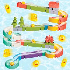 SOCBTNSO Duck Slide Toys, Bath Toys for Kids Ages 4-8, DIY Building Kit for Ages 5-7, Bathtub Time Birthday Gift for Toddler 3 + Year Old (51 PCS)