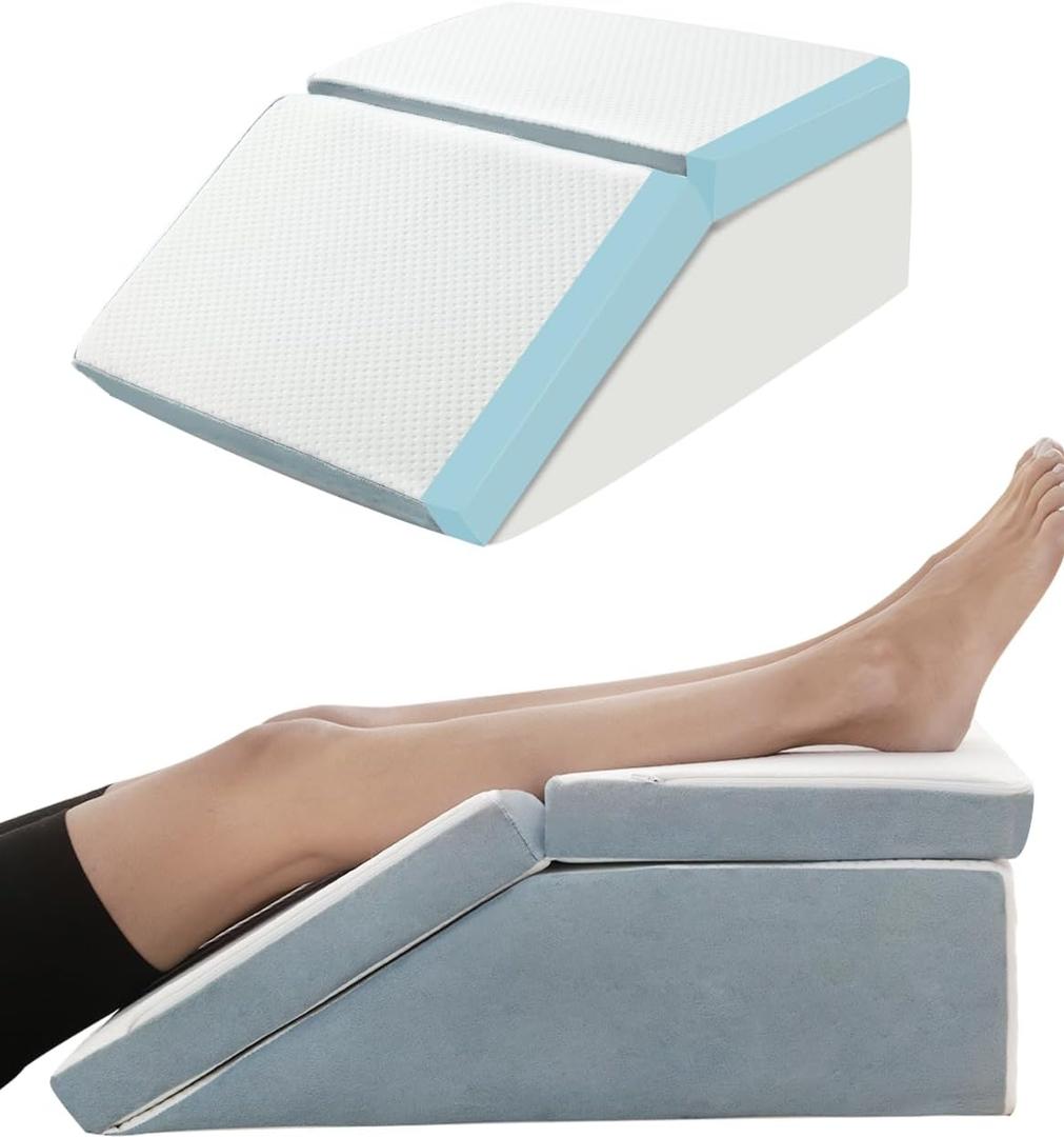 FSCGIFE Adjustable Leg Elevation Pillows for After Surgery, Swelling, Cooling Gel Memory Foam Wedge Pillows for Sciatica Back Knee Hip Ankles Pain Relief, Leg Pillows for Sleeping, Blood Circulation (24"*21"*8", Grey)