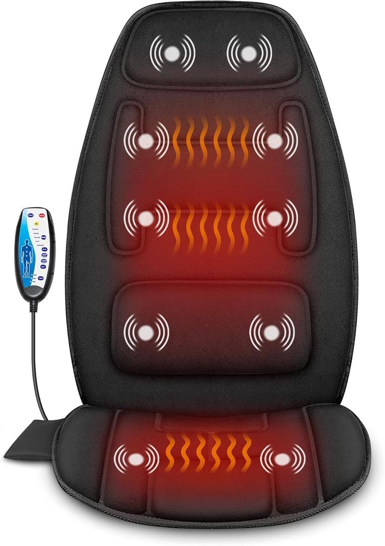 Snailax Massage Cushion with Heat - Memory Foam Neck and Lumbar Support, 10 Vibration Motors for Back and Chair (Black)