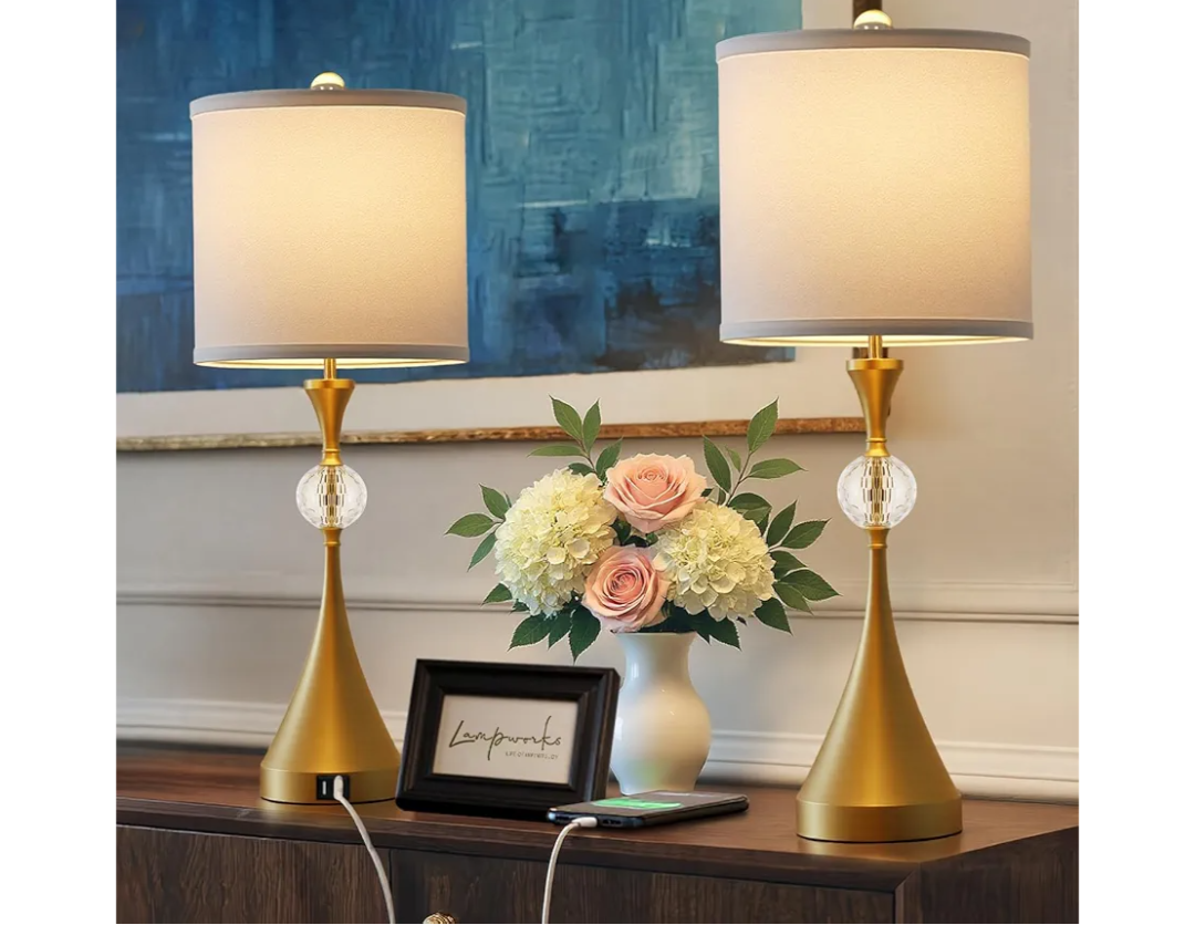 26'' Table Lamps for Living Room - Bedside Table Lamp Set of 2 with USB Port for Bedroom,3 Way Dimmable Nightstand Lamps for End Table Dorm Office Entryway Dining Room,Gold