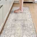 DEXI Kitchen Floor Mats Cushioned Anti Fatigue, 23x59 Long Wide Standing Comfort Runner Rug, Waterproof Retro Floral Memory Foam Padded for Front Sink Laundry, Beige Grey