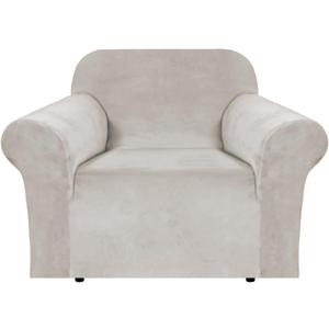 H.VERSAILTEX Stretch Velvet Armchair Cover Couch Covers 1 Cushion Chair Slipcover for Living Room Furniture Cover Crafted from Thick Comfy Rich Velour (Chair 31"-49", Oatmeal)