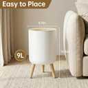 Motion Senor Bathroom Trash Can with Lid, 2.38 Gal Mini Garbage Can, Smart Automatic Touchless Open, Round Decorative Trashcan with legs and Wood Grain Top, for Kitchen Bedroom Office, Plastic, White