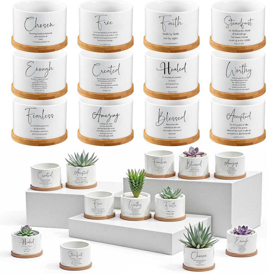Fumete 36 Set Religious Gift Bulk Bible Verse Succulent Pots, Mixed Style, 8 x 5.5 cm / 3.15 x 2.17 inches