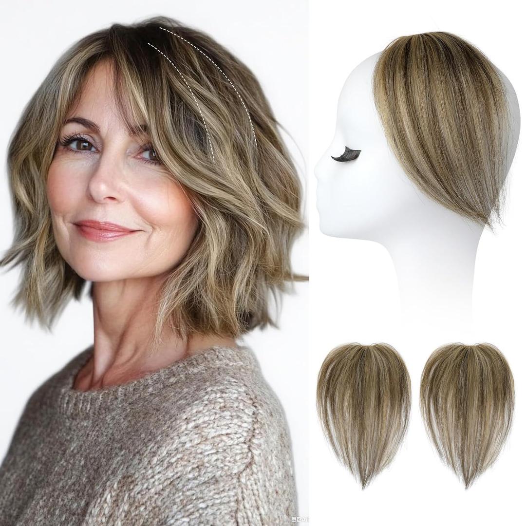 REECHO Human Hair Clip-in Hair Volumizer - 2PCs 8 Inch Short Thick Hairpieces for Extra Volume, Easy Clip-in Extensions for Thin & Fine Hair - Dark Brown with Blonde Highlights,Dark Brown with Blonde Highlights, 8 Inch(Pack of 2)