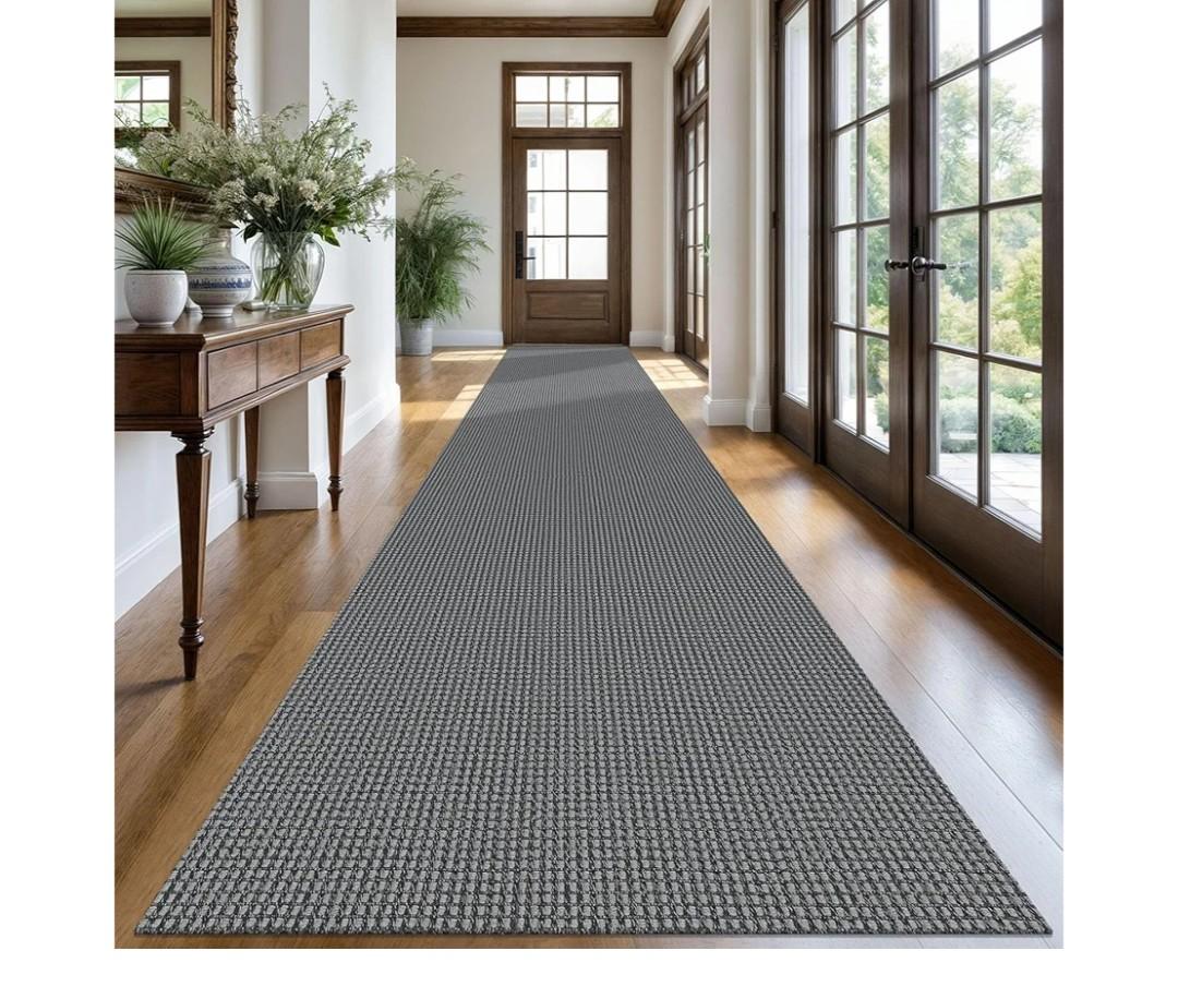 Extra Long Runners for Hallways  Washable Kitchen Runner Non Slip Rubber Backed Hallway Rug Cotton Entryway Runner Rug Floor Carpet for Indoor Hall, Kitchen, Stair, Grey/Dark Grey