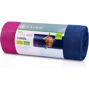 Gaiam Grippy Non Slip Yoga Mat Towel - Fast Drying Towel - Ideal for Hot Yoga - Microfiber and Machine Washable - Grip Backing - Vivid Blue/ Fuchsia - 68" L x 24" W