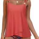 RXRXCOCO Women Tankini Bathing Suits Ruffle High Waisted Swimsuit Plus Size Tummy Control Swimwear, L