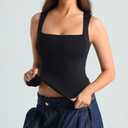 HOYAYO Women's Square Neck Sleeveless Double-Layer Tank Tops Y2K Basics Outfit Tee T Shirts Black S