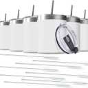 8 Pack 12 Oz Stainless Steel Skinny Tumbler with Splash Proof Lid, Vacuum Insulated Double Wall Thermal Cup, Outdoor Unbreakable Travel Slim Bottle for Hot Cold Drinks (White)