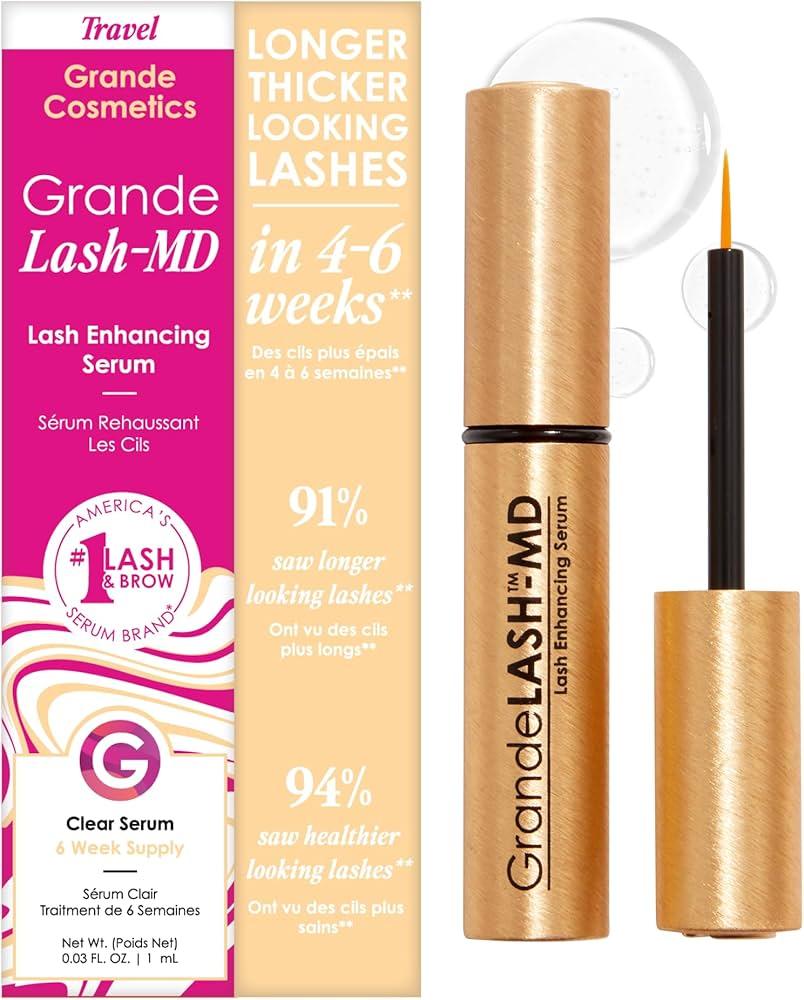 Grande Cosmetics GrandeLASHMD Lash Enhancing Serum  Peptide & Vitamin Infused Formula for Longer, Thicker, Fuller Looking Lashes  Ophthalmologist Tested, CrueltyFree, 6 Week Supply (1mL)