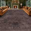 Farmhouse 9x12 Dark Taupe Brown Large Area Rugs for Living Room, Vintage Unique Washable Dark Brown Rug for Bedroom Under Bed with Distressed Geometric Design, Soft Stain Resistant Low Pile Non-Slip