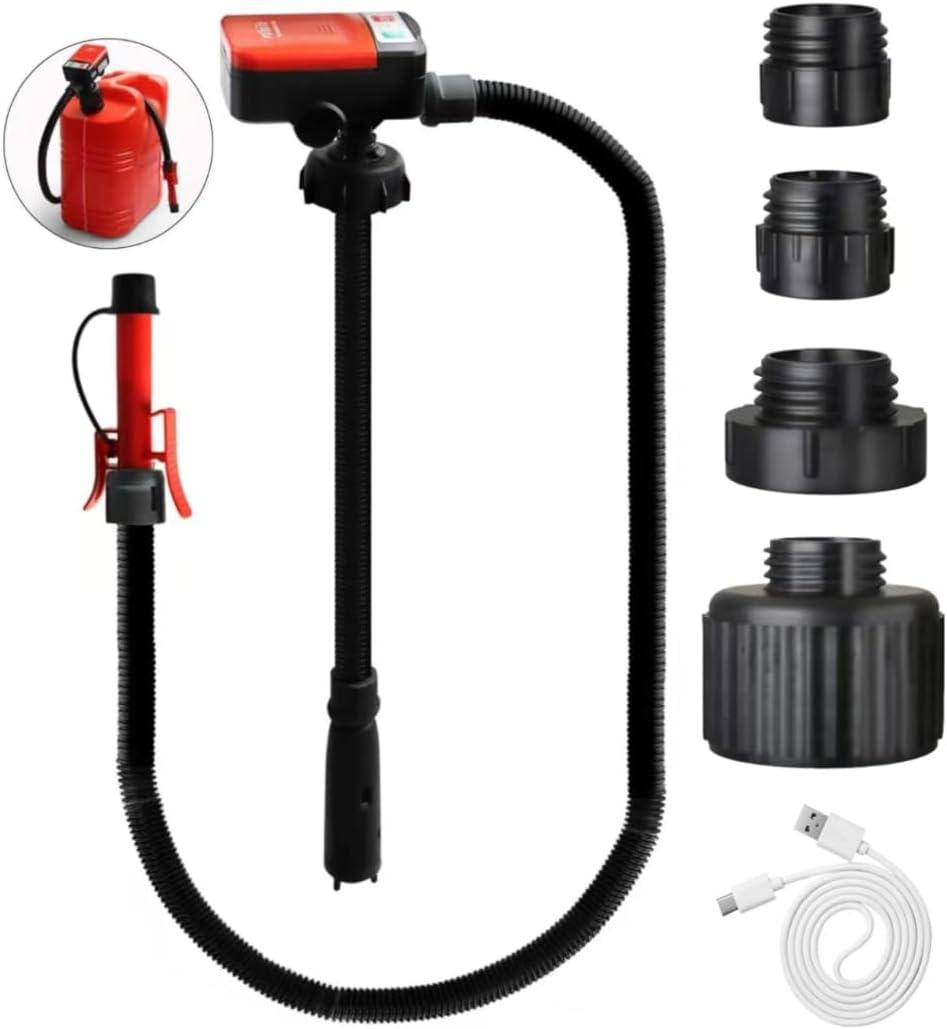 Fuel Transfer Pump - USB Charging Electric Gas Pump for Gas Can - Gas Transfer Pump Battery Powered with Automatic Shut Off Nozzle, Fix Clip, Extra Long Hose Gas Can Jug Tank For Gasoline