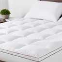 JKMAX Queen Pillow Top Mattress Topper - Extra Thick, Deep Pocket, 3D Snow Down Alternative Plush Mattress Topper for Back Pain (Queen, White)