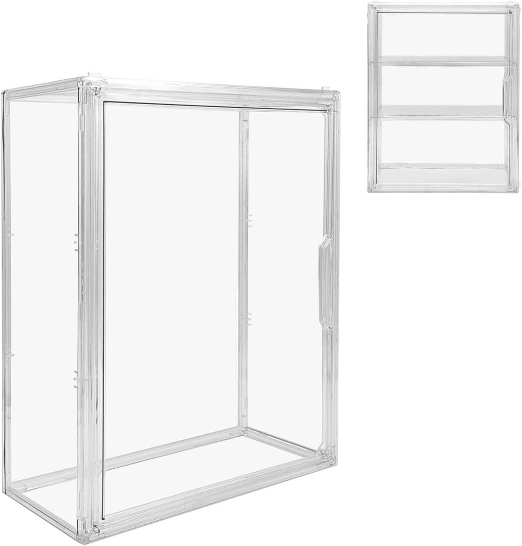 2 Pack Acrylic Display Case, 2/3 Layer Adjustable Figure Display Case, Wall-Mounted Dustproof Showcase for Collectibles Action Figure (2, 3 Tiers)