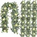N&T NIETING Pack of 4 Artificial Eucalyptus Garland with Lights, 6FT Artificial Greenery Garlands, Battery Operated Twig Vine for Room Stairs Mantle Wedding Holiday Decoration Indoor Outdoor