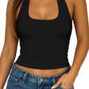 ForeFair Backless Halter Tops for Women - Summer Tank Top Casual Open Back Cute Sleeveless (Small, Black)