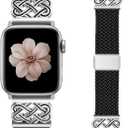 TOYOUTHS Braided Magnetic Band Compatible with Apple Watch Bands 38/40/41/42/44/45/46/49mm Women Men, Dressy Celtic Metal Stretchy Elastic Strap for iWatch Series 11 10 9 8 7 6 5 4 SE/Ultra 3 2 1 (Black/Silver)