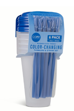 Core Home Kids Color Changing Tumblers With Straws Blue
