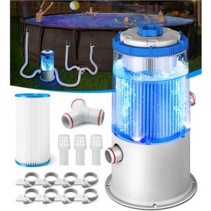1000 GPH Light-Up Pool Filter Pump for Above Ground Pools | Built-in Blue LED Light, Transparent Housing for Real-Time Water Circulation & Filtration Monitor, Pool Cartridge Filter Pump System