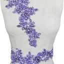 Handmade Rhinestones on lace Applique Sewing Beads Sequins Trim Patches for Wedding Dress Accessories 1 Pair/Bag (Violet)