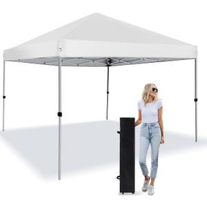 Pop Up Canopy Tent 8X8 FT,Easy Set-up Sade,Instant Shelter w/Canopy Cover,4 Ropes,Adjustable Straight Leg Heights Canopies,Outdoor Patio Tents for Parties,Commercial,White