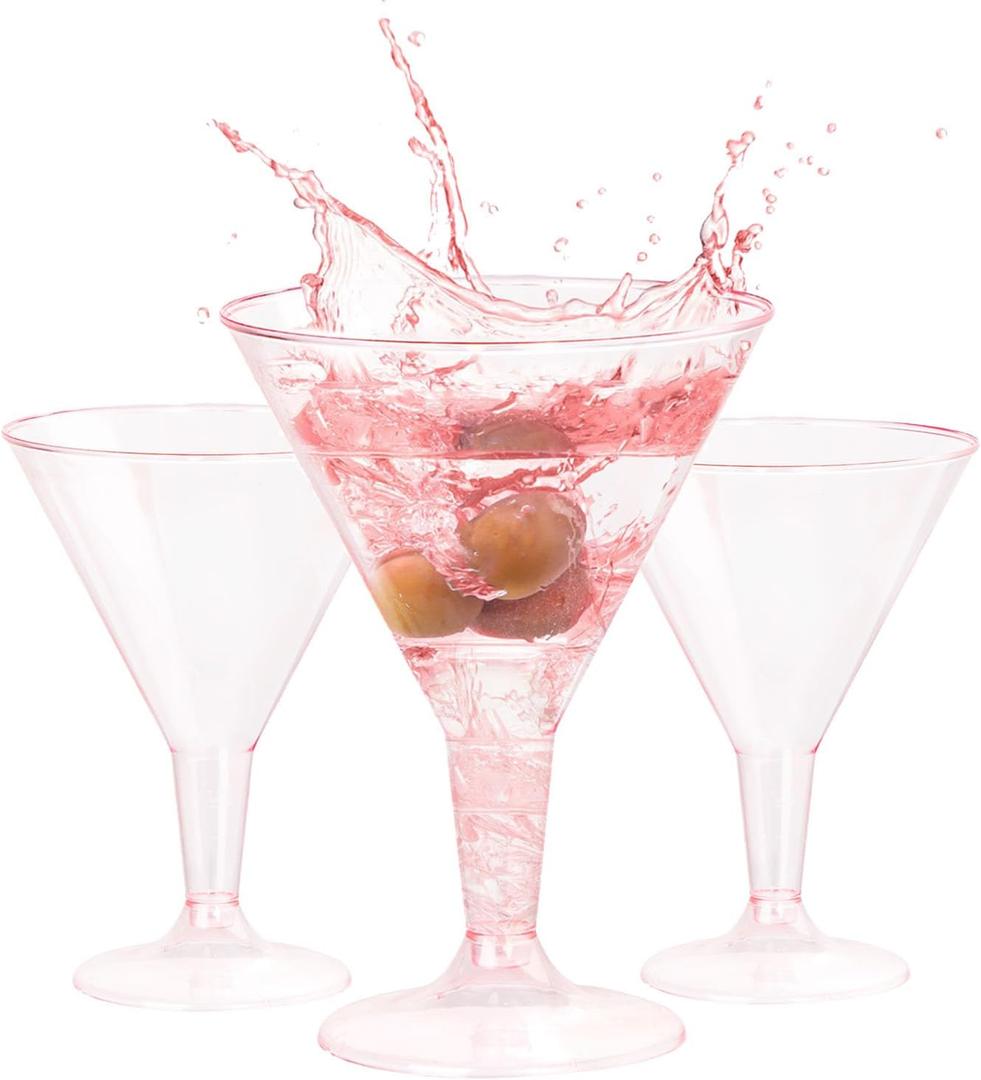 Liacere 24 Pack Pink Plastic Martini Glasses 6.25oz Disposable Cocktail Margarita Glasses Plastic Cocktail Glasses Perfect for Wedding & Party & Birthday & Mother's Day & Summer