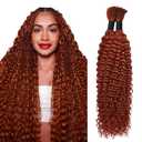 350 Human Hair for Boho Braids 24 Inch Boho Hair for Braiding 2 Bundles 110g 12A Ginger Curly Boho Braids for Human Hair Bulk (Ginger350, 24inch)