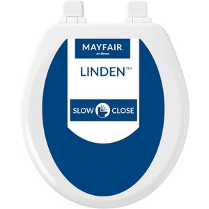 Mayfair Linden Slow Close Toilet Seat, Non Slip Heavy Duty Wood, Easy Install, Round, White