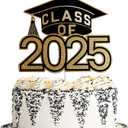 JOJO FLY Class of 2025 Cake Topper, Graduation Party Supplies, Congrats Grad 2025 Graduation Decorations, High School/College Black and Gold