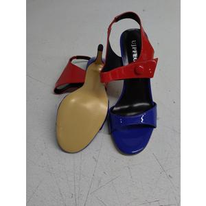 UJPFEO Women's Slingback Heels Round Open Toe Strappy Sandals Ankle Strap Patent Leather High Heeled Sandals Dressy Shoes, Redblue, 6.5 