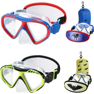 Toddler Goggles Nose Cover, Kid Goggles Fabric Strap, Swimming Goggles Kids 3-6 (Pack of 2 - Spider & Bat)
