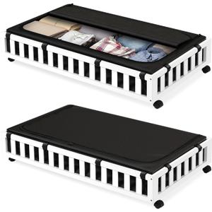 2 Pack Bamboo Under Bed Storage with Wheels, 39x20x7.8 Lager Under Bed Storage Containers (White)