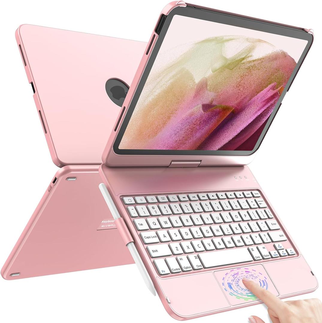 TQQ Touch for iPad (A16) 11th Generation Case with Keyboard (11", 2025) & 10th Gen (10.9", 2022) - 360 Rotatable, Thin & Light, Multi-Touch Trackpad for iPad (A16) 11th/10th Gen (Pink)