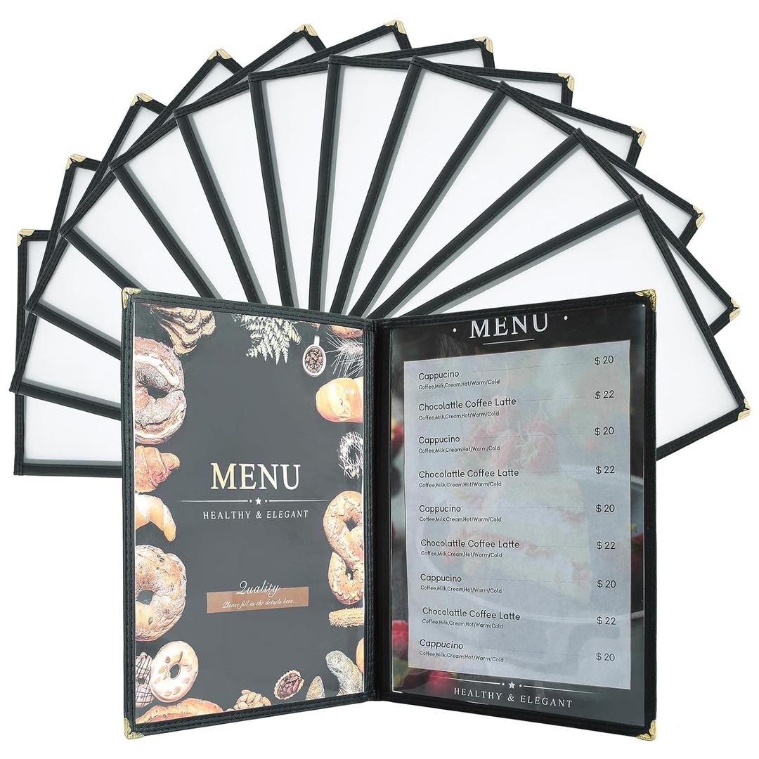 12 Pack Menu Covers 8.5 x 11 Inch, 2 Page 4 View Menu Sleeves Clear View Menu Holder for Kitchen, Restaurant Supplies, Drink, Wine Menu