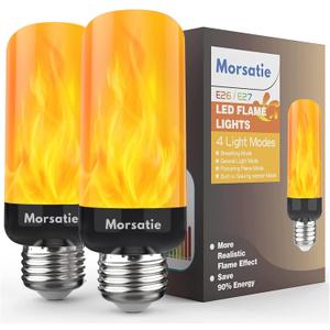 LED Flame Light BulbsUpgraded, 4 Modes Flickering Light Bulbs with Gravity Sensor, E26 Fire Light Bulb for Halloween, Christmas, Party, Porch, Patio, Indoor Outdoor Decorations - 2 Pack