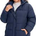 WINDMILL Womens Plus Size Heavyweight Puffer Jacket, Warm Winter Coat with Hood (3X, Navy)
