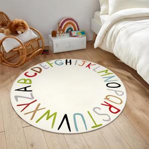 LIVEBOX Colorful Round Kids Rug for Nursery & Playroom - Washable ABC Rainbow Educational Rug (40", Multi Color)