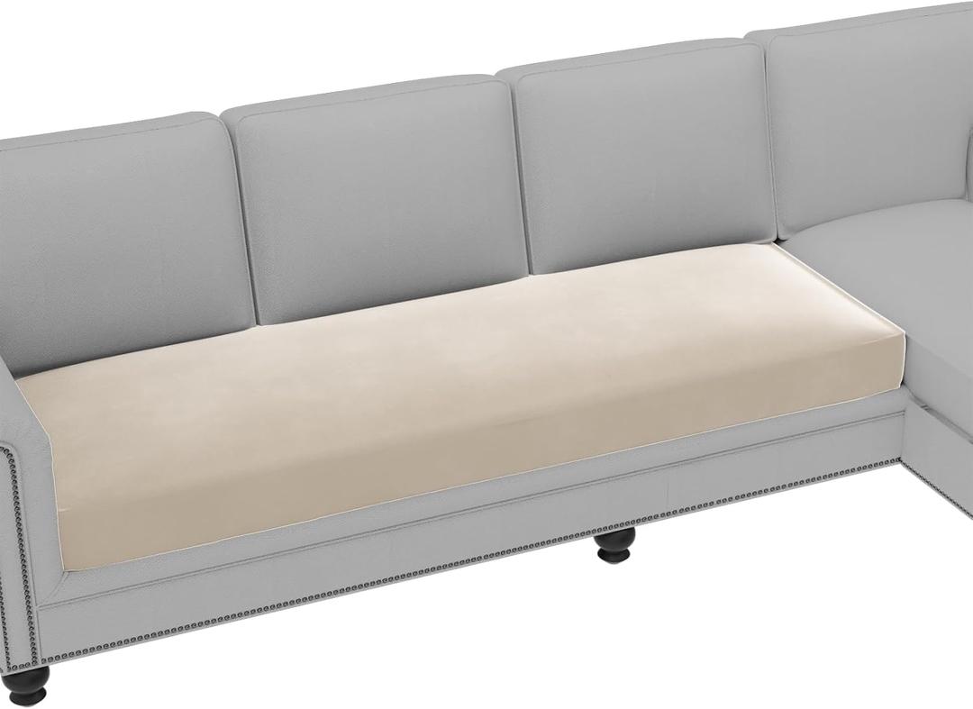 H.VERSAILTEX Fleece Couch Cushion Covers Stretch Couch Covers for 3 Cushion Couch Sofa Thick and Soft Couch Covers Washable (3 Seater Cushion Cover, Ivory)