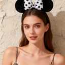 A Miaow 3D Black Velvet Headband Polka Dot Satin Bow Hair Clasp Women Adults Hair Accessory Party Costume Supply Holiday Park Headwear (Black and White)