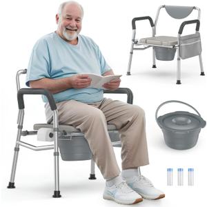 Heavy Duty Bariatric Commode, 4-in-1 Portable Bedside Commode or Over-Toilet Chair, Extra-Wide | Adjustable Height | Easy to Clean, Handicap Commode Chair for Eldery, Disabled People
