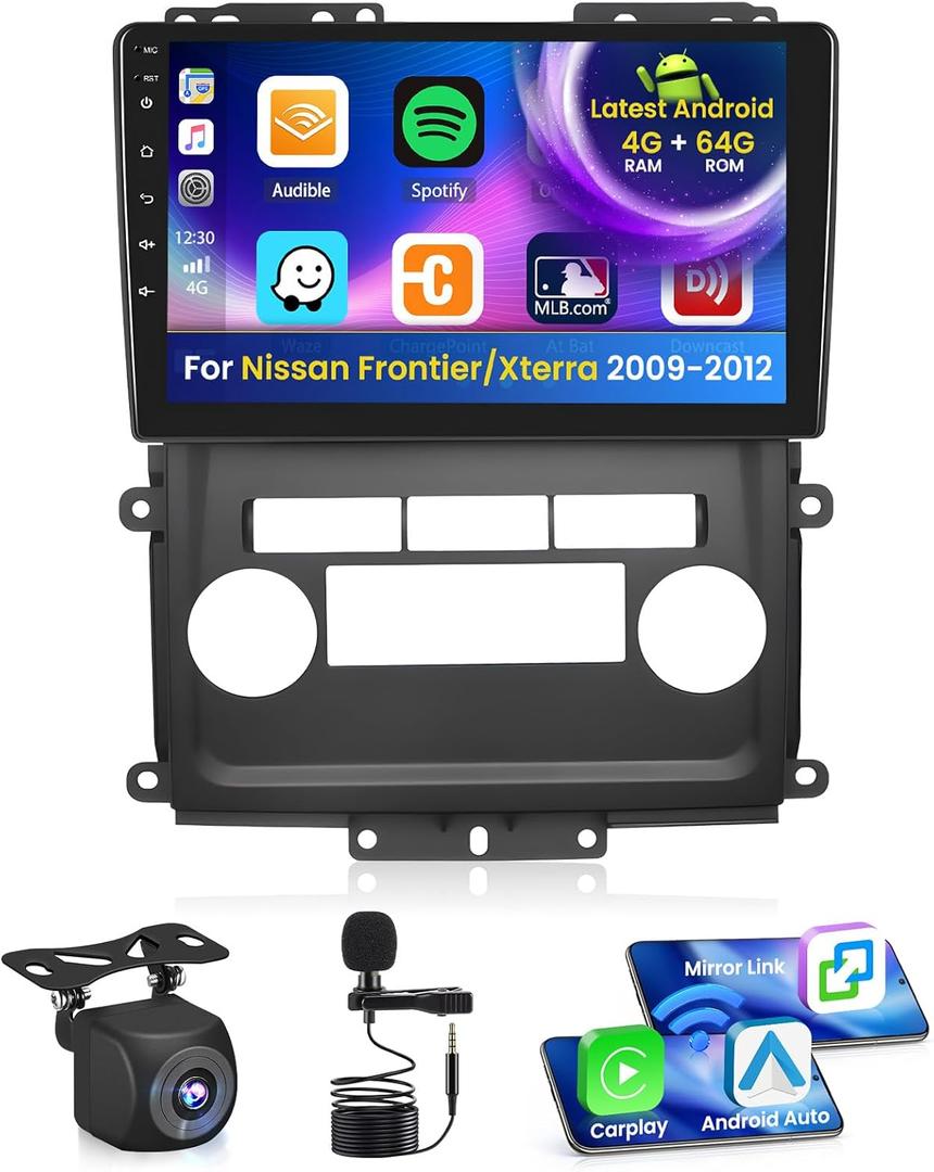 Inefala 4G 64G Radio for Nissan Frontier Xterra 2009-2012 CarPlay Car Stereo Android 15 IPS 9" Touchscreen Android Auto Backup Camera Bluetooth 5.0 GPS EQ 13UI