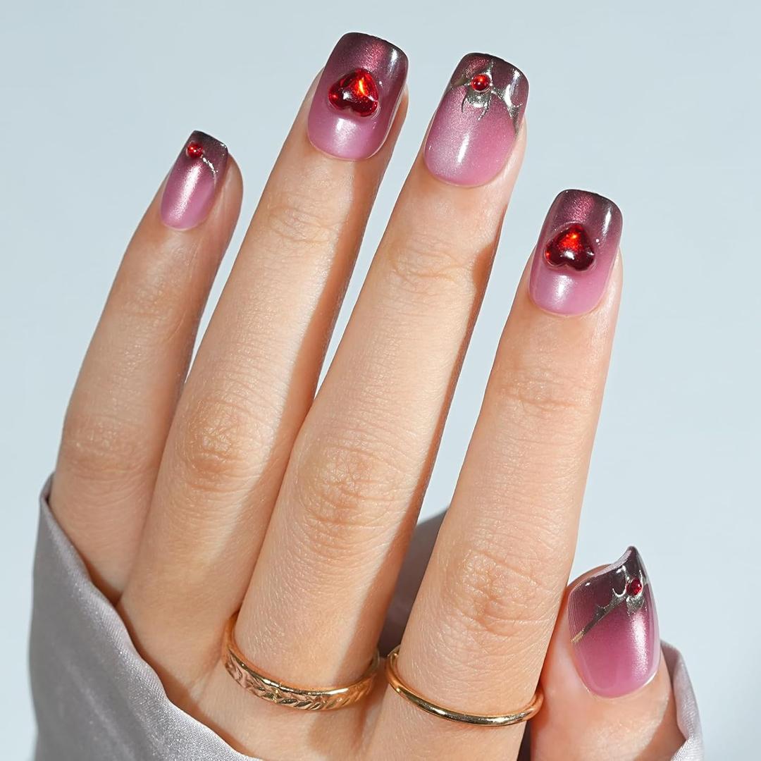 4 x Halloween Press On Nails Short - Moonfang Glow, French Tip Press On Nails, Acrylic Square Halloween Nails Press On with Nail Glue, Fit Perfectly Stick On Nails in 16 Sizes - 32 PCS Soft Gel Kit