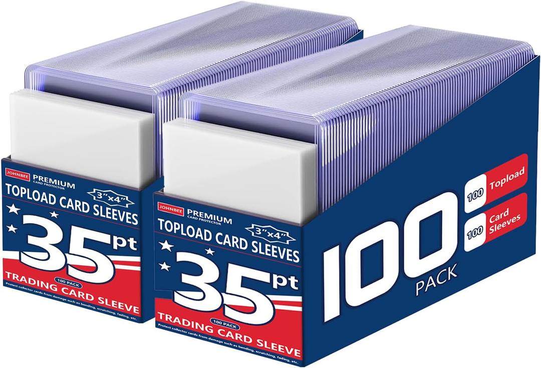 200 Card Sleeves - 3"x4" Hard Plastic Top Loaders for Cards - Trading Card Sleeve & Baseball Card Holder - Premium Topload Ablum Photocard Holder for Sports, Game & Kpop Cards (100Soft+100Hard)