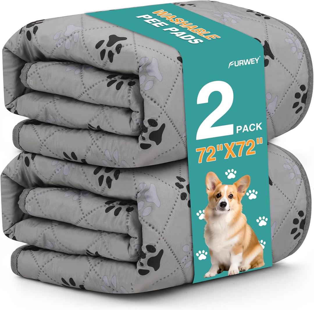 FURWEY 2 Pack Extra Large 72"X72" Washable Pee Pads for Dogs Super Absorbent Dog Training Pads NonSlip Waterproof Pet Training Pads Mats Whelping Pads for Dogs Cats Puppy